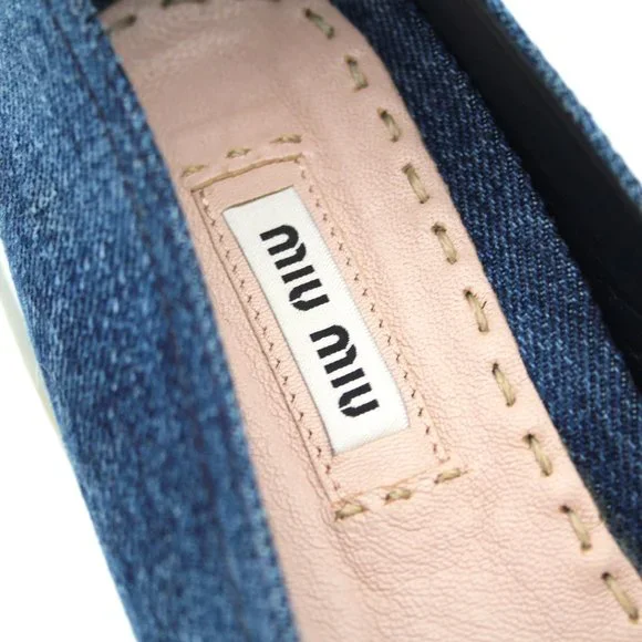 Miu Miu Blue Denim Calzature Donna Crystal Embellished Slip On Sneakers 36.5 - Picture 4 of 6